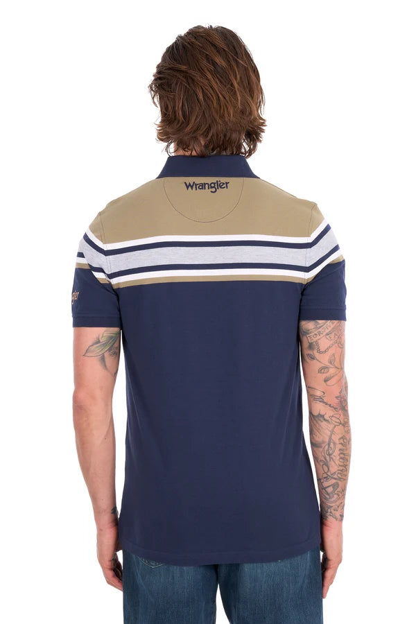 Wrangler Men's Tyrone 1-Pocket Short Sleeve Polo - Navy/Tan