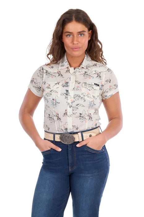Wrangler Womens Heidi Print Western S/S Shirt - Cream