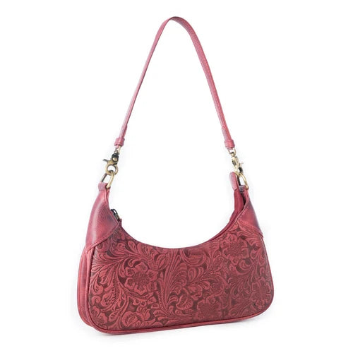 Myra Heritage Vine Embossed Leather Bag for Women – Red