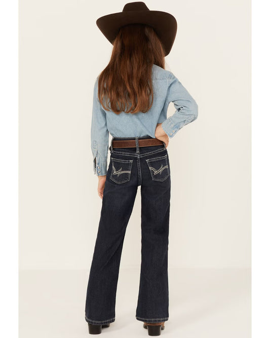 Wrangler Girls' Premium Patch Bootcut Dark Blue Jeans