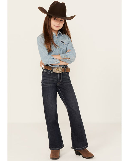 Wrangler Girls' Premium Patch Bootcut Dark Blue Jeans
