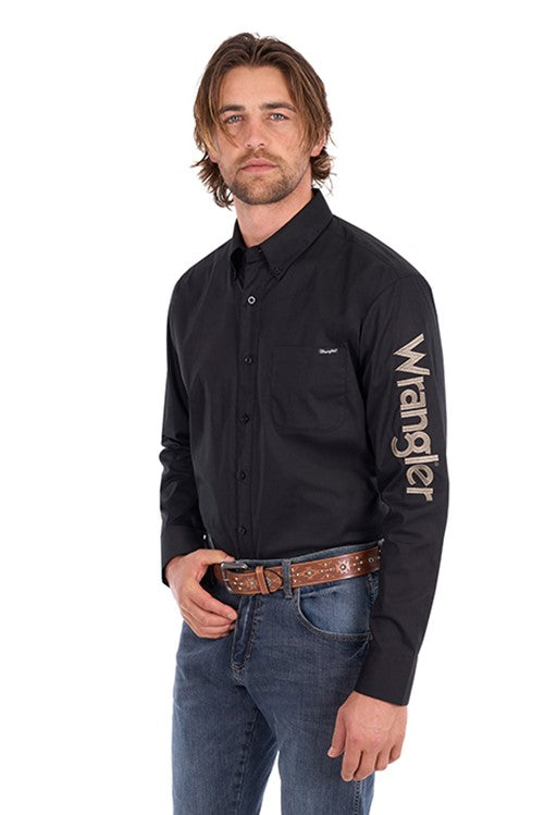 Wrangler Mens Flex Logo 1PKT LS Shirt - Black/Bronze