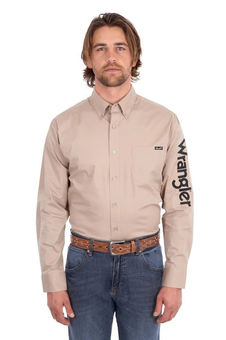 Wrangler Men's Flex Logo Long Sleeve Shirt - Sand