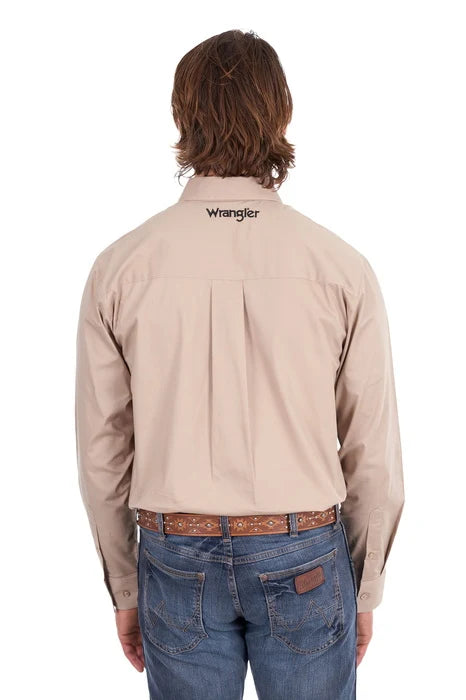 Wrangler Men's Flex Logo Long Sleeve Shirt - Sand