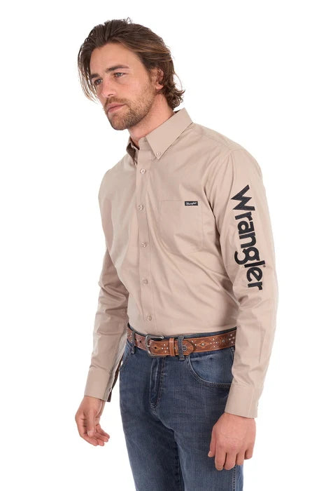 Wrangler Men's Flex Logo Long Sleeve Shirt - Sand