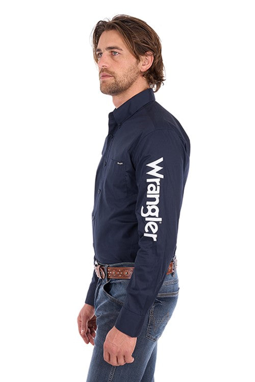 Wrangler Mens Flex Logo 1PKT LS Shirt - Navy/White