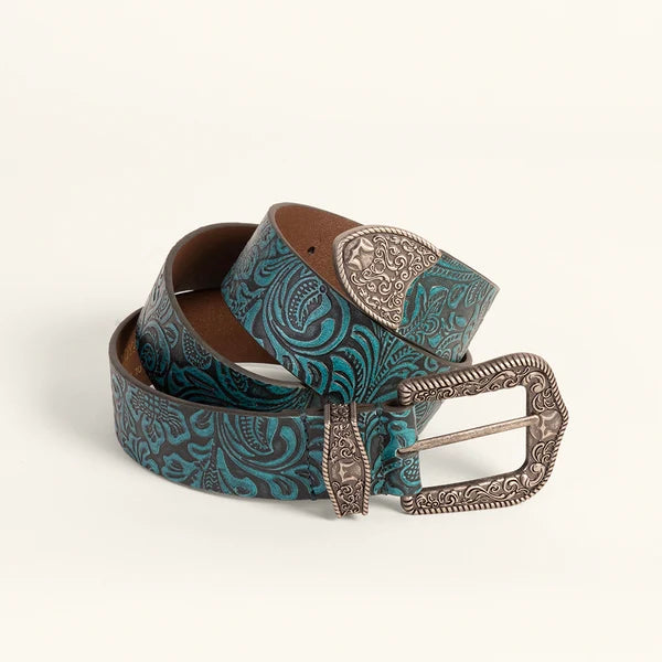 Loyal West Sophia Belt - Turquoise Floral Leather