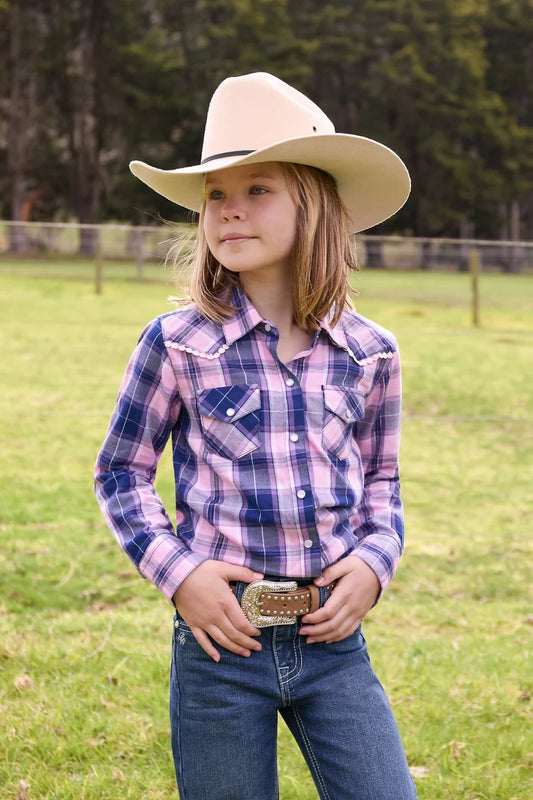 Pure Western Girls Arleen Check Western Long Sleeve Shirt