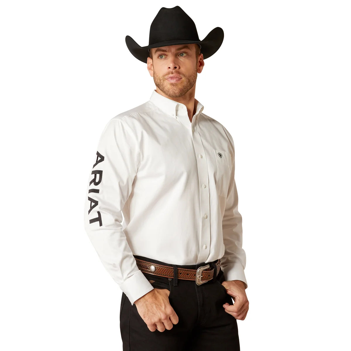 Ariat Men's Team Logo Twill Classic Fit Shirt - White / Black