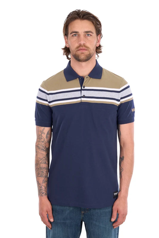 Wrangler Men's Tyrone 1-Pocket Short Sleeve Polo - Navy/Tan