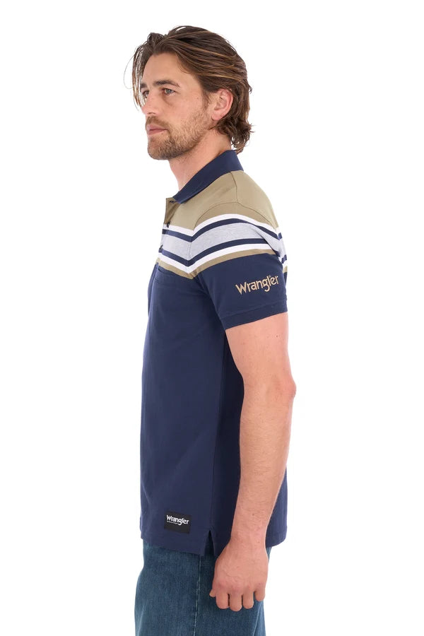 Wrangler Men's Tyrone 1-Pocket Short Sleeve Polo - Navy/Tan