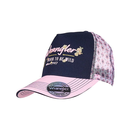 Wrangler Bella High Profile Ponytail Trucker Cap - Navy / Pastel Pink