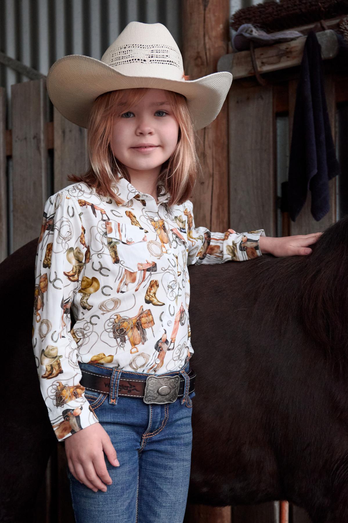 Girl's Wrangler Marilyn Print Western Long Sleeve Shirt