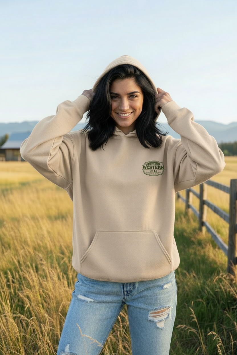 Beige Hoodie Army Green Logo