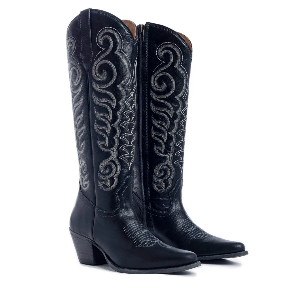 Pair of black Myra Nalejandra ladies boots with grey Western swirl embroidery