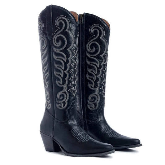 Pair of black Myra Nalejandra ladies boots with grey Western swirl embroidery