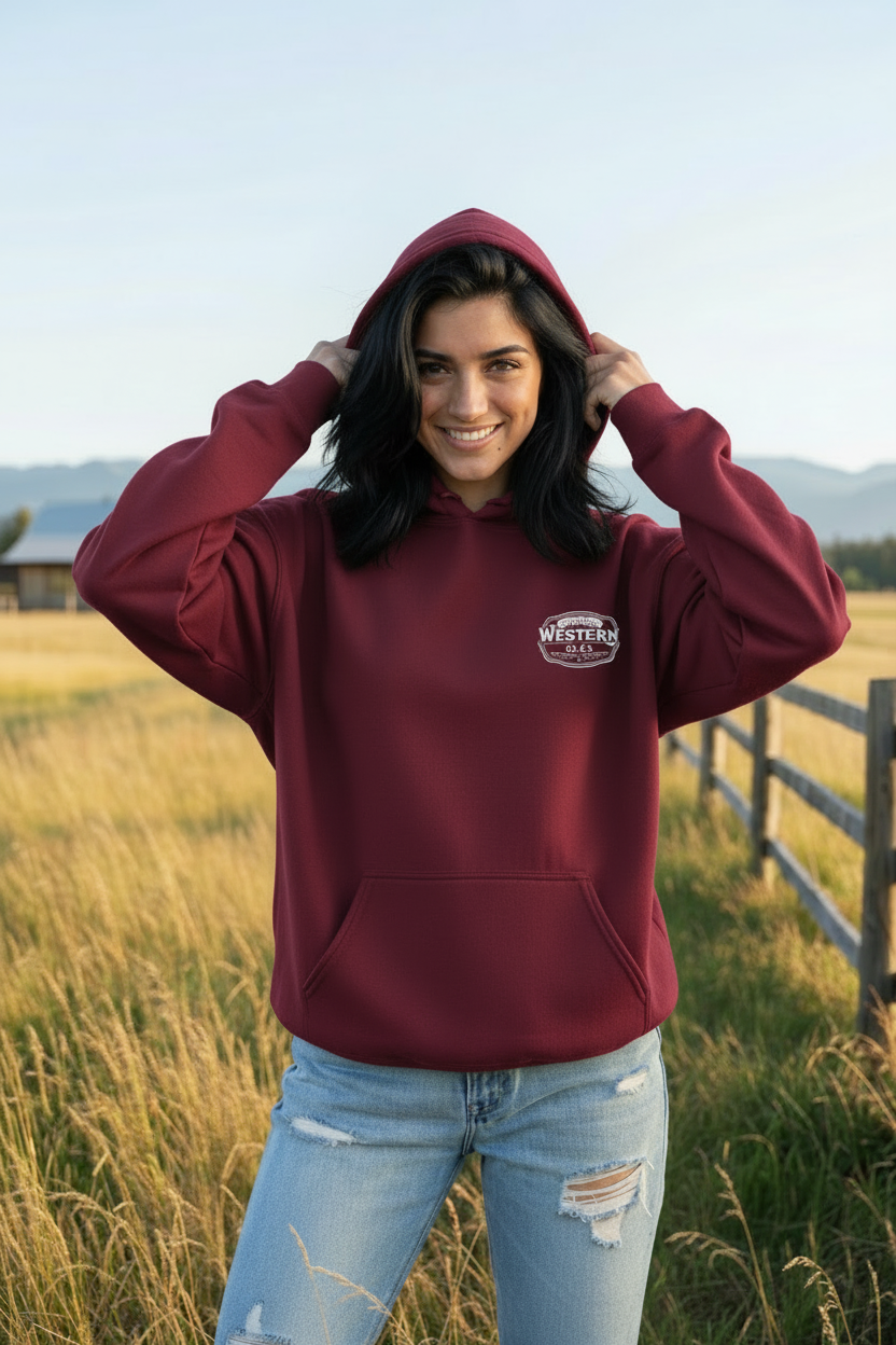Burgundy Hoodie Hood Up White Logo