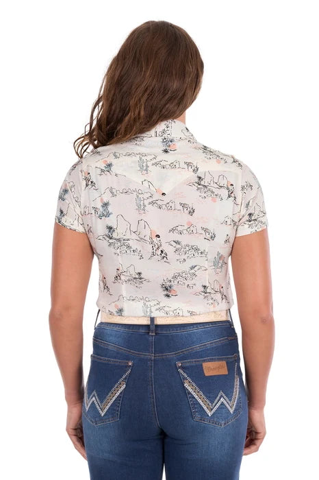 Wrangler Womens Heidi Print Western S/S Shirt - Cream