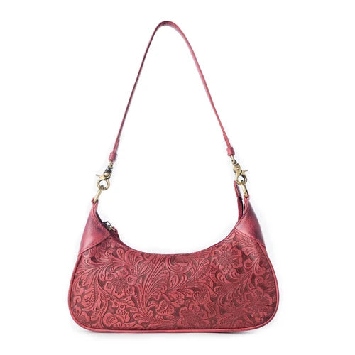 Myra Heritage Vine Embossed Leather Bag for Women – Red
