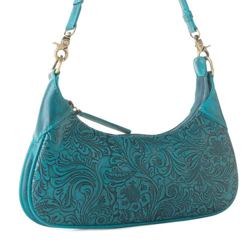 Myra Heritage Vine Embossed Leather Bag for Women – Turquoise