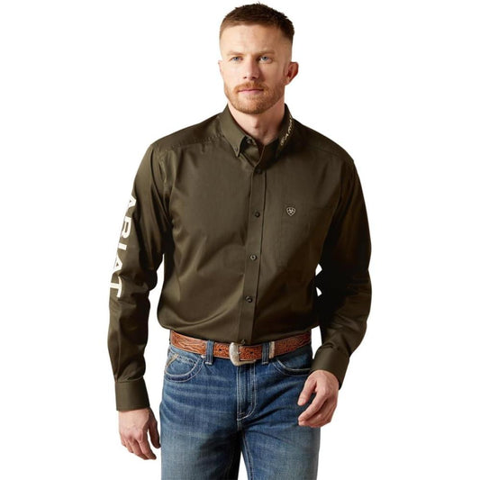 Ariat Men's Team Logo Twill Classic Fit Shirt - Olive/Khaki