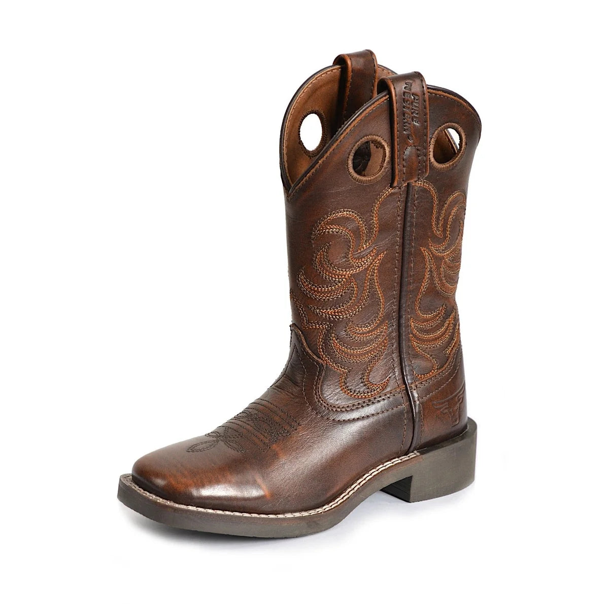Pure Western children's Ryder boot in Antique Brown leather with stitched shaft and square toe