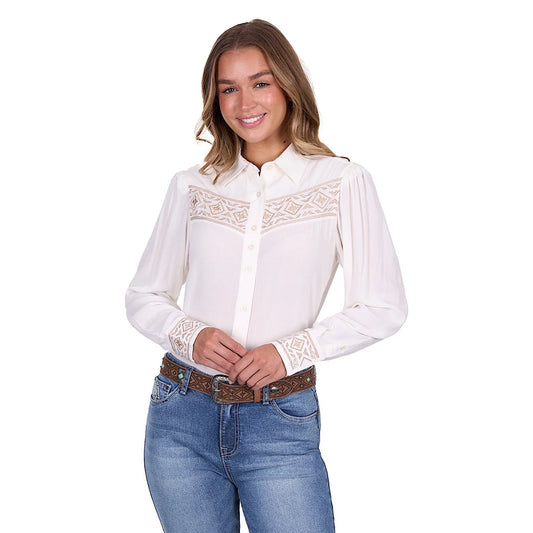 Pure Western Womens Monica L/S Shirt - Off White