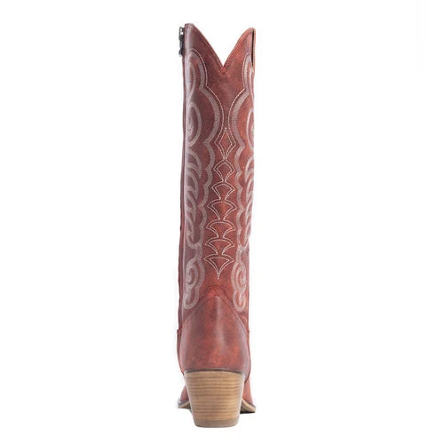 Myra Nalejandra Leather Boots for Women – Western Swirl Stitching, Low Block Heel