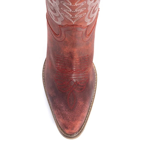 Myra Nalejandra Leather Boots for Women – Western Swirl Stitching, Low Block Heel