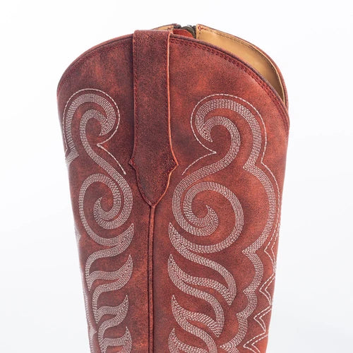 Myra Nalejandra Leather Boots for Women – Western Swirl Stitching, Low Block Heel