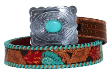 Tropical Forest Hand-Tooled Leather Women's Belt
