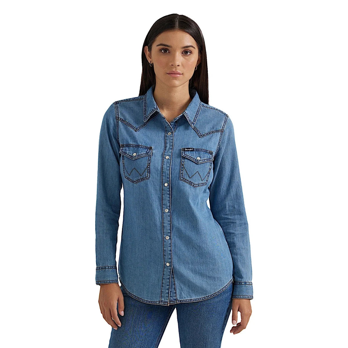 Wrangler Womens Classic Fit Denim Shirt - Mid Denim
